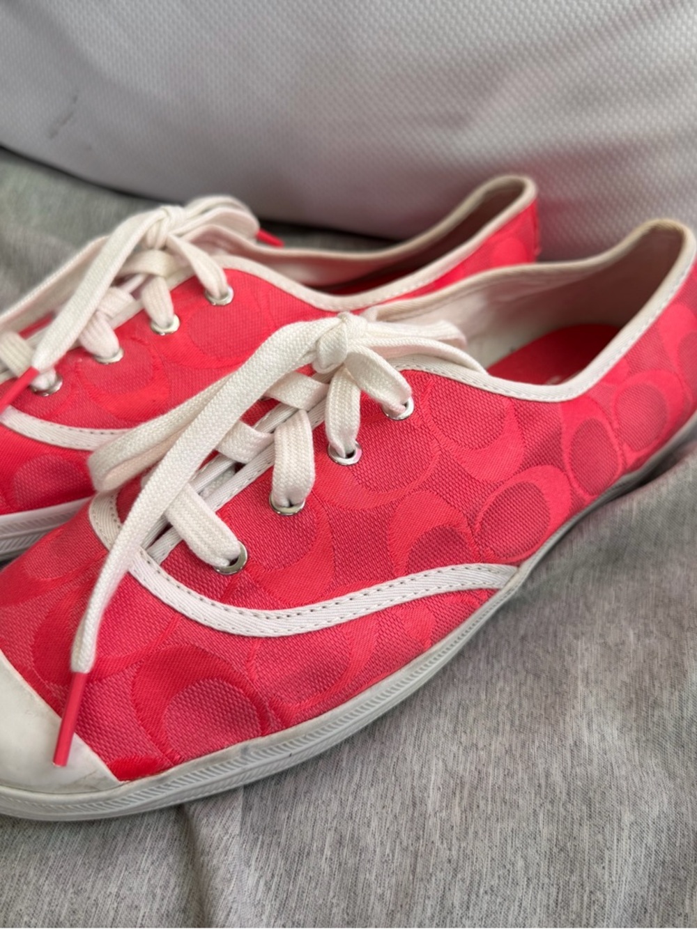 Coach Hot Pink Canvas Lace-Up Sneakers with White Trim - Picture 5 of 7